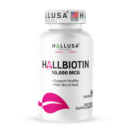HallBiotin - Biotin 10000mcg - Hair Skin and Nails Vitamins - Hair Growth Vitamins for Women - 60 Capsules - Hallusa Natural