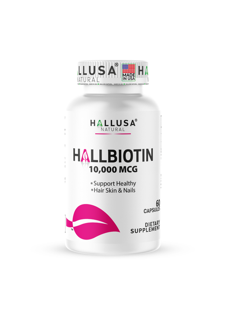 HallBiotin - Biotin 10000mcg - Hair Skin and Nails Vitamins - Hair Growth Vitamins for Women - 60 Capsules - Hallusa Natural