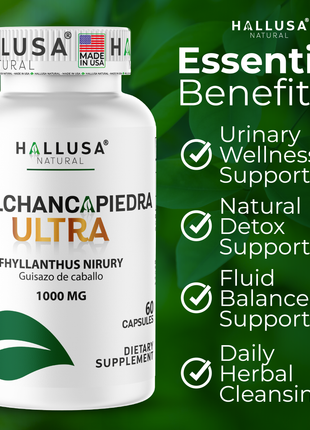 HallChancapiedra Ultra 1000 mg - Extract Chancapiedra and Guisazo de Caballo - Natural Supplement 60 capsules 30 servings vegan gluten free Non-GMO HALLUSA NATURAL