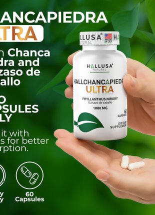 HallChancapiedra Ultra 1000 mg - Extract Chancapiedra and Guisazo de Caballo - Natural Supplement 60 capsules 30 servings vegan gluten free Non-GMO HALLUSA NATURAL