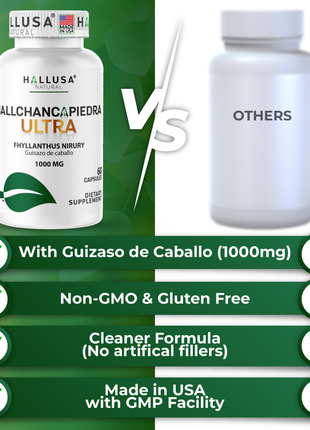 HallChancapiedra Ultra 1000 mg - Extract Chancapiedra and Guisazo de Caballo - Natural Supplement 60 capsules 30 servings vegan gluten free Non-GMO HALLUSA NATURAL