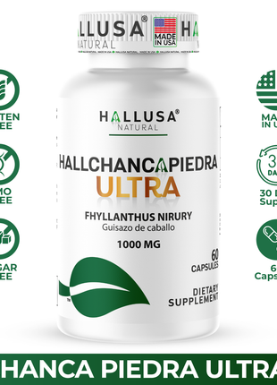 HallChancapiedra Ultra 1000 mg - Extract Chancapiedra and Guisazo de Caballo - Natural Supplement 60 capsules 30 servings vegan gluten free Non-GMO HALLUSA NATURAL