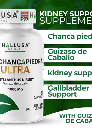 HallChancapiedra Ultra 1000 mg - Extract Chancapiedra and Guisazo de Caballo - Natural Supplement 60 capsules 30 servings vegan gluten free Non-GMO HALLUSA NATURAL