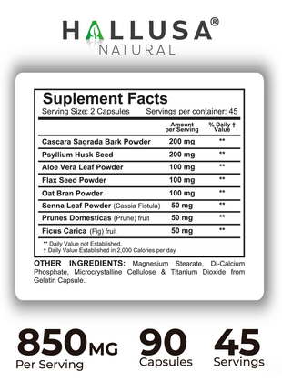 Hallusa Natural - HallColon Cleanser - Gut Cleanse - Detox - Super Colon Cleanse - Digestive Enzymes - 90 Capsules