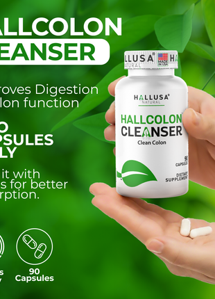 Hallusa Natural - HallColon Cleanser - Gut Cleanse - Detox - Super Colon Cleanse - Digestive Enzymes - 90 Capsules