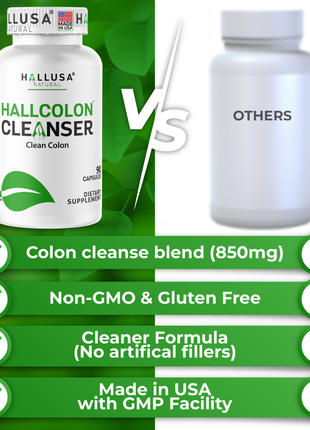Hallusa Natural - HallColon Cleanser - Gut Cleanse - Detox - Super Colon Cleanse - Digestive Enzymes - 90 Capsules