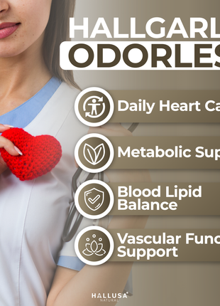 Hallusa Natural - Garlic Odorless capsules 500mg | Max Strength Allium Sativum Softgels for Cholesterol & Cardiovascular Health | Immune Support | 60 Count