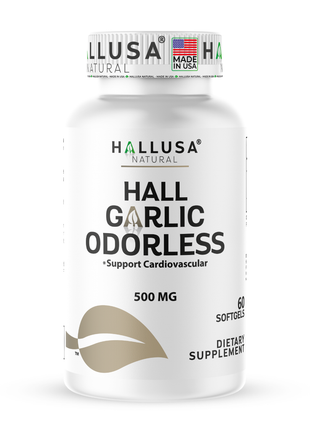 Hallusa Natural - Garlic Odorless capsules 500mg | Max Strength Allium Sativum Softgels for Cholesterol & Cardiovascular Health | Immune Support | 60 Count