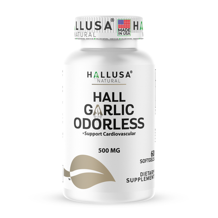 Hallusa Natural - Garlic Odorless capsules 500mg | Max Strength Allium Sativum Softgels for Cholesterol & Cardiovascular Health | Immune Support | 60 Count