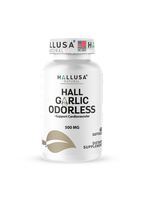 Hallusa Natural - Garlic Odorless capsules 500mg | Max Strength Allium Sativum Softgels for Cholesterol & Cardiovascular Health | Immune Support | 60 Count