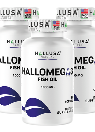 Hallusa Natural - Omega 3 Fish Oil 1000mg – EPA 180mg DHA 120mg – Omega 3 Fatty Acids Supplement – Heart, Eye & Joint Support – 60 Softgels