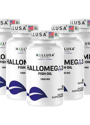 Hallusa Natural - Omega 3 Fish Oil 1000mg – EPA 180mg DHA 120mg – Omega 3 Fatty Acids Supplement – Heart, Eye & Joint Support – 60 Softgels