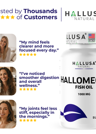 Hallusa Natural - Omega 3 Fish Oil 1000mg – EPA 180mg DHA 120mg – Omega 3 Fatty Acids Supplement – Heart, Eye & Joint Support – 60 Softgels