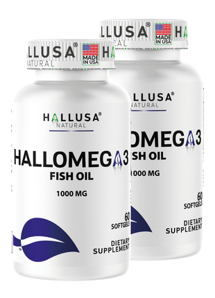 Hallusa Natural - Omega 3 Fish Oil 1000mg – EPA 180mg DHA 120mg – Omega 3 Fatty Acids Supplement – Heart, Eye & Joint Support – 60 Softgels