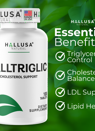 Halltriglic - Omega 3 Fish Oil - DHA 18% EPA 12% - Cholesterol Supplements - Omega 3 Fatty Acids - Blood Pressure Supplements - 100 - Hallusa Natural