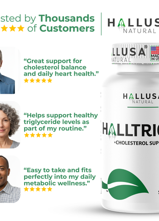 Halltriglic - Omega 3 Fish Oil - DHA 18% EPA 12% - Cholesterol Supplements - Omega 3 Fatty Acids - Blood Pressure Supplements - 100 - Hallusa Natural