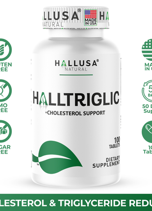 Halltriglic - Omega 3 Fish Oil - DHA 18% EPA 12% - Cholesterol Supplements - Omega 3 Fatty Acids - Blood Pressure Supplements - 100 - Hallusa Natural