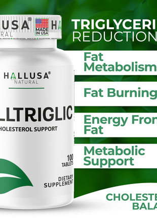 Halltriglic - Omega 3 Fish Oil - DHA 18% EPA 12% - Cholesterol Supplements - Omega 3 Fatty Acids - Blood Pressure Supplements - 100 - Hallusa Natural