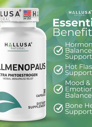 HallMenopaus - Menopause Supplements for Women - Hot Flashes, Night Sweats - Hormone Balance for Women - 60 Capsules - Hallusa Natural