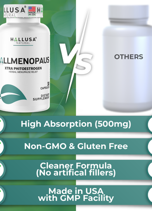 HallMenopaus - Menopause Supplements for Women - Hot Flashes, Night Sweats - Hormone Balance for Women - 60 Capsules - Hallusa Natural