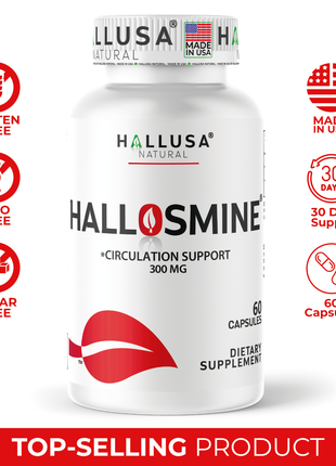 Hallosmine 300mg Diosmin Circulation - Support for Circulation & Veins - Heavy Legs - Diosmin – Diosmine - Diosmina - Circulation & Vein Support Supplement - 60 Capsules - 30 Servings