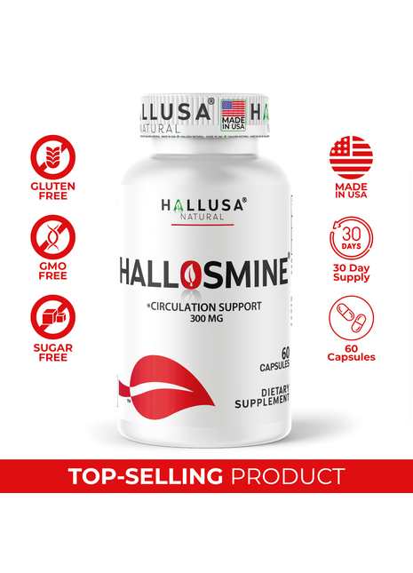 Hallusa Natural | Hallosmine Diosmin 300mg | Circulation & Vein Support Supplement | Leg Circulation, Varicose Veins, Blood Flow, Lymphatic Drainage Support | Blood Circulation Supplement | 60 Capsules