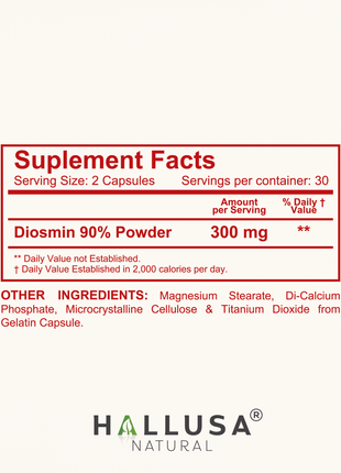 Hallosmine 300mg Diosmin Circulation - Support for Circulation & Veins - Heavy Legs - Diosmin – Diosmine - Diosmina - Circulation & Vein Support Supplement - 60 Capsules - 30 Servings