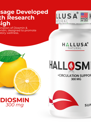 Hallosmine 300mg Diosmin Circulation - Support for Circulation & Veins - Heavy Legs - Diosmin – Diosmine - Diosmina - Circulation & Vein Support Supplement - 60 Capsules - 30 Servings