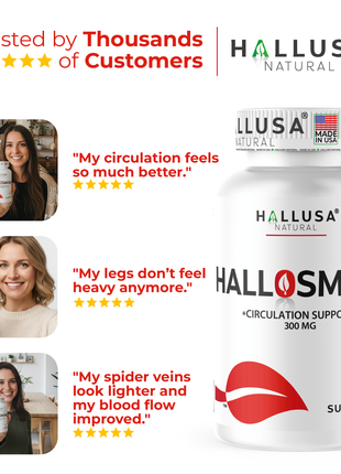 Hallusa Natural | Hallosmine Diosmin 300mg | Circulation & Vein Support Supplement | Leg Circulation, Varicose Veins, Blood Flow, Lymphatic Drainage Support | Blood Circulation Supplement | 60 Capsules