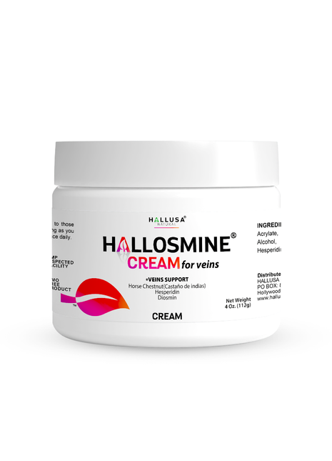 Hallosmine Cream for Veins Support and Leg Comfort | Varicose veins cream with Triple Action Formula: diosmin, Hesperidin and Horse Chestnut | Aloe Vera and Menthol for a Cooling Effect | 4 oz