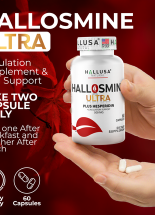 Hallusa Natural - Hallosmine Ultra Diosmin 500mg & Hesperidin 150mg – Heavy Legs, Swelling, Veins & Circulation Support , 60 Capsules