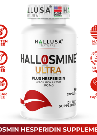 Hallusa Natural - Hallosmine Ultra Diosmin 500mg & Hesperidin 150mg – Heavy Legs, Swelling, Veins & Circulation Support , 60 Capsules