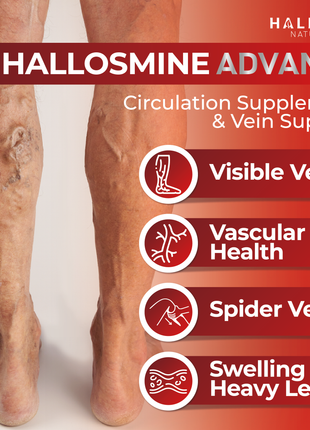 Hallosmine Advance 1000mg Diosmin Capsules – Max Strength Circulation & Vein Support Supplement, Vascular Health, Visible Veins, Spider Veins, Blood Flow, Swelling & Heavy Legs, 60 Capsules
