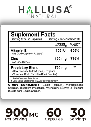 Hallusa Natural Hallprost | Blend Saw Palmetto for Men 700mg* | Prostate Supplement for Men | Pygeum africanum & Pumpkin Seed | Urinary Tract Function | Balance DHT Levels & Bladder Support | 60 capsules