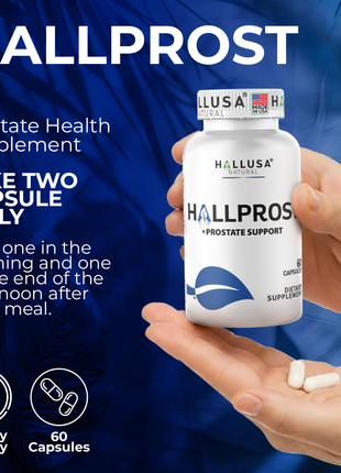 Hallusa Natural Hallprost | Blend Saw Palmetto for Men 700mg* | Prostate Supplement for Men | Pygeum africanum & Pumpkin Seed | Urinary Tract Function | Balance DHT Levels & Bladder Support | 60 capsules