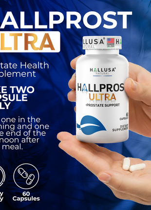 Hallusa Natural HALLPROST Ultra | Prostate Health Supplement for Men | Prostatitis - Inflamed prostate | Frequent Urination | Urinary Tract Function | Saw Palmetto, Lycopene & Pygeum Blend + Zinc, Vitamin E & Magnesium | 60 Capsules