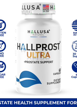 Hallusa Natural HALLPROST Ultra | Prostate Health Supplement for Men | Prostatitis - Inflamed prostate | Frequent Urination | Urinary Tract Function | Saw Palmetto, Lycopene & Pygeum Blend + Zinc, Vitamin E & Magnesium | 60 Capsules