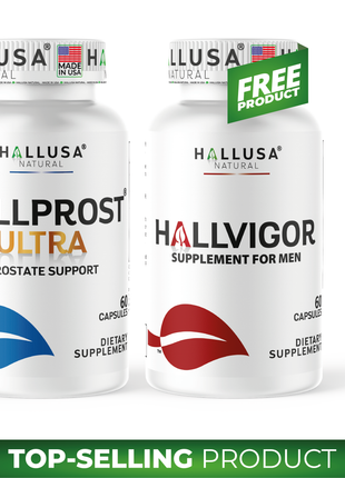 Hallprost Ultra & FREE Hallvigor 120 Capsules - Dietary Supplement For Men - Pygeum, Pumpkin Seeds, Vitamin Prostate Formula - Energy Supplements - HALLUSA NATURAL