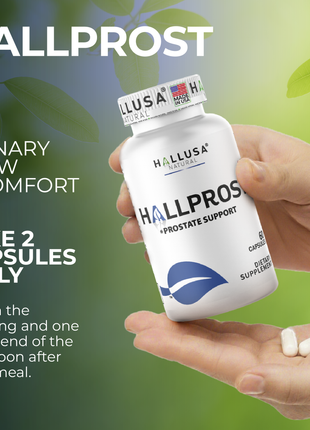 Hallusa Natural Hallprost | Blend Saw Palmetto for Men 700mg* | Prostate Supplement for Men | Pygeum africanum & Pumpkin Seed | Urinary Tract Function | Balance DHT Levels & Bladder Support | 60 capsules