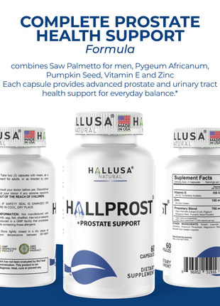 Hallusa Natural Hallprost | Blend Saw Palmetto for Men 700mg* | Prostate Supplement for Men | Pygeum africanum & Pumpkin Seed | Urinary Tract Function | Balance DHT Levels & Bladder Support | 60 capsules