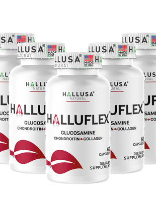 Halluflex - Glucosamine Chondroitin, MSM, Collagen Hydrolyzed - Joint Support Supplement - Women & Men 60 Capsules - Hallusa Natural