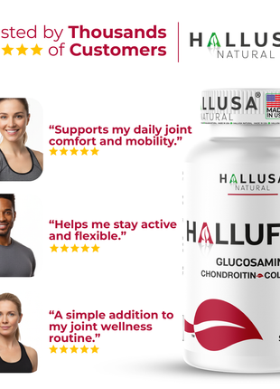 Halluflex - Glucosamine Chondroitin, MSM, Collagen Hydrolyzed - Joint Support Supplement - Women & Men 60 Capsules - Hallusa Natural