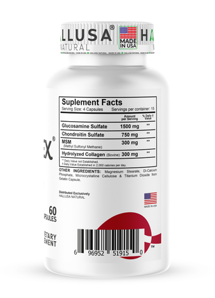Halluflex - Glucosamine Chondroitin, MSM, Collagen Hydrolyzed - Joint Support Supplement - Women & Men 60 Capsules - Hallusa Natural