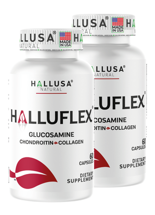 Halluflex - Glucosamine Chondroitin, MSM, Collagen Hydrolyzed - Joint Support Supplement - Women & Men 60 Capsules - Hallusa Natural