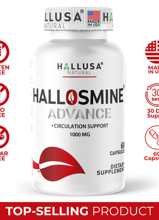 Hallosmine Advance Diosmin 1000mg, Leg Circulation, Heavy Legs, Varicose Veins, Circulatory Supplement, Vein Support & Blood Circulation Supplement - 60 Caps