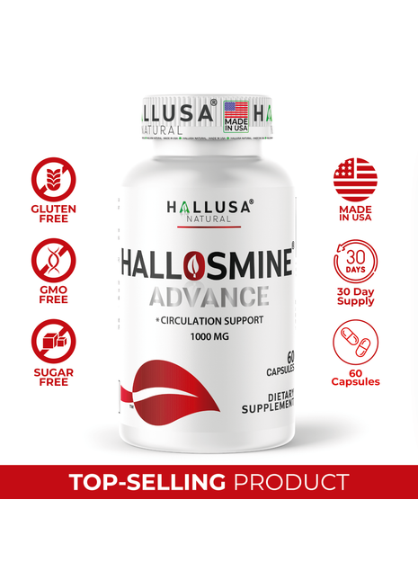 Hallosmine Advance Diosmin 1000mg, Leg Circulation, Heavy Legs, Varicose Veins, Circulatory Supplement, Vein Support & Blood Circulation Supplement - 60 Caps