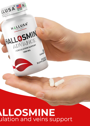 Hallosmine Advance Diosmin 1000mg, Leg Circulation, Heavy Legs, Varicose Veins, Circulatory Supplement, Vein Support & Blood Circulation Supplement - 60 Caps