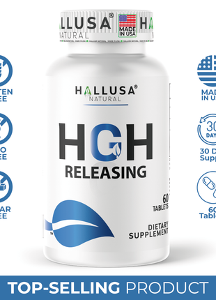 Hallusa Natural Hall HGH Complex - Amino Acid Complex - Muscle & Workout Support - Energy & Recovery Formula - L-Arginine, L-Ornithine, L-Glutamine - 60 Tablets - 30 Day Supply
