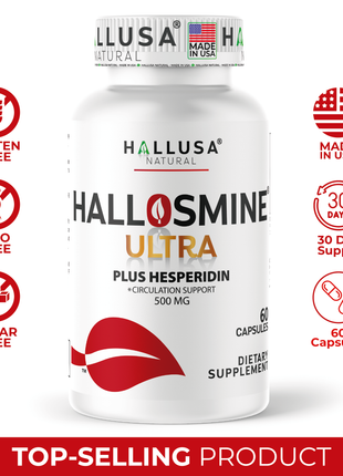 Hallusa Natural - Hallosmine Ultra Diosmin 500mg & Hesperidin 150mg – Heavy Legs, Swelling, Veins & Circulation Support , 60 Capsules