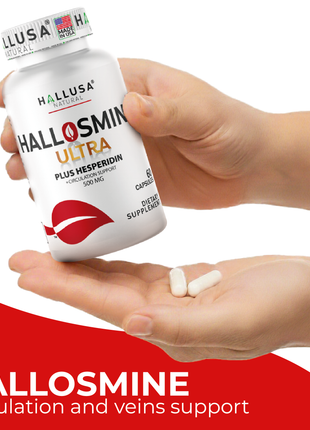 Hallusa Natural - Hallosmine Ultra Diosmin 500mg & Hesperidin 150mg – Heavy Legs, Swelling, Veins & Circulation Support , 60 Capsules